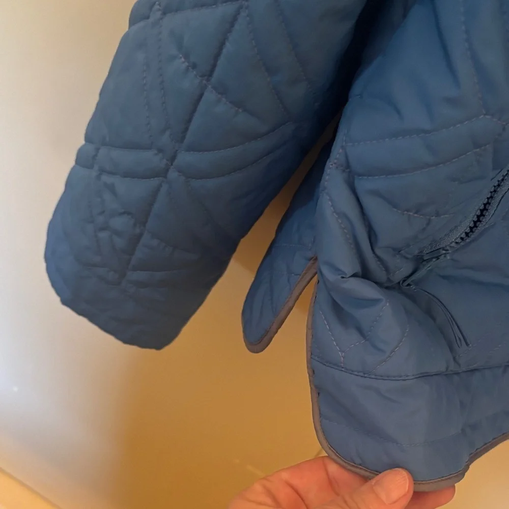 Talbots Petites Blue Quilted Full Zip Jacket Diamond Stitch Stand Collar Large